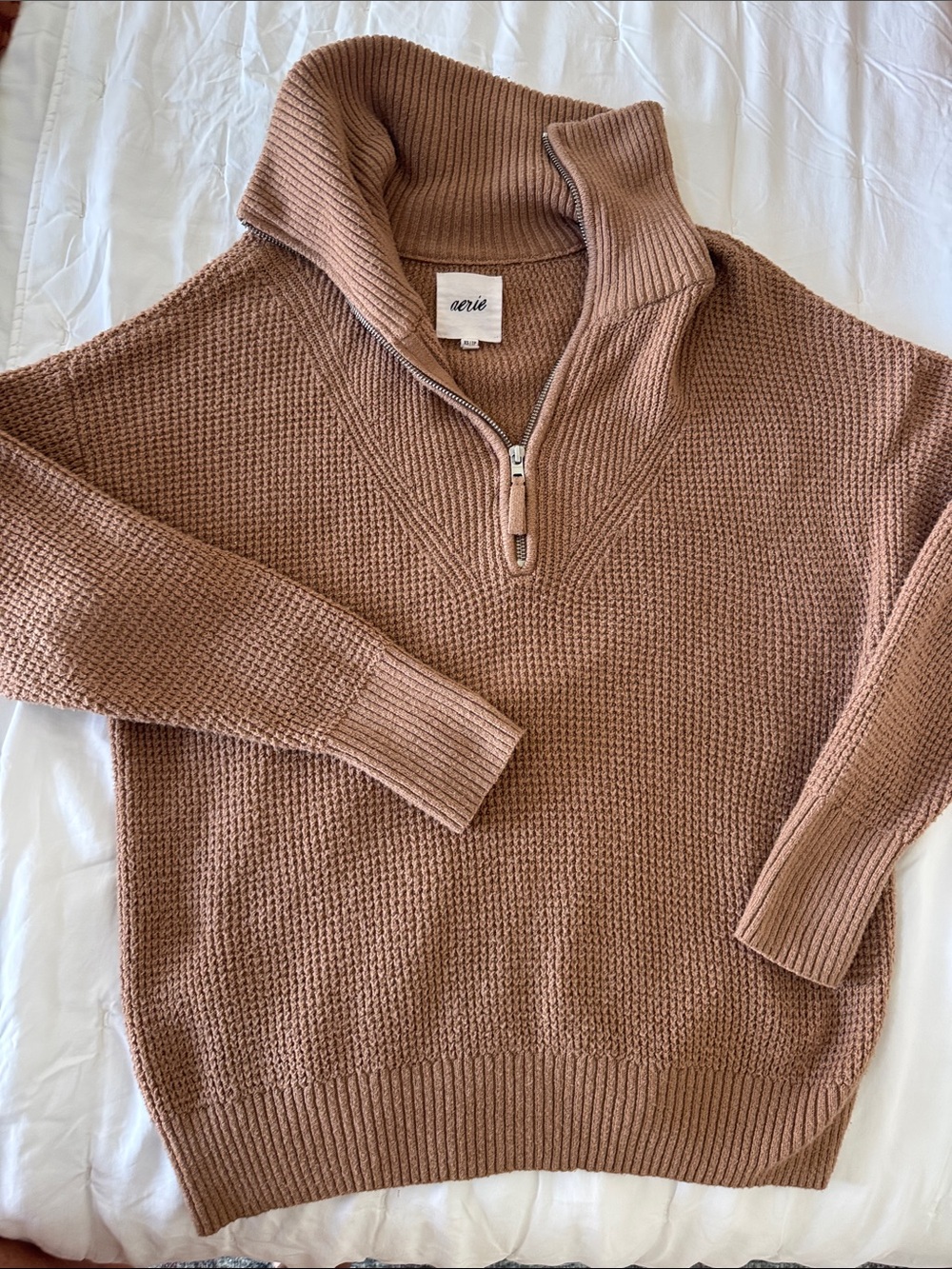 aerie Men's Zip-Front Waffle Knit Sweater in Taupe Brown